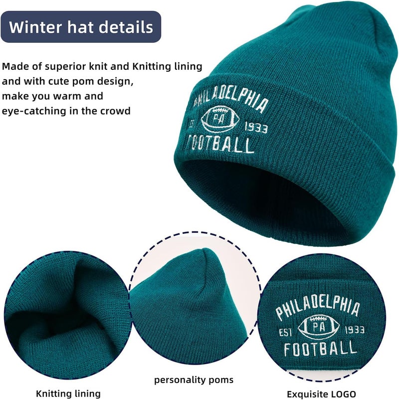 mtstaowe Vintage Classic Skull Cap Embroidery Beanie Fasion Hat Cuffed Winter Hat Knit Comes with Warm Gloves Gifts for Men Women Fans - Image 2